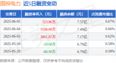 国投电力：6月5日融资净买入72386万元连续3日累计